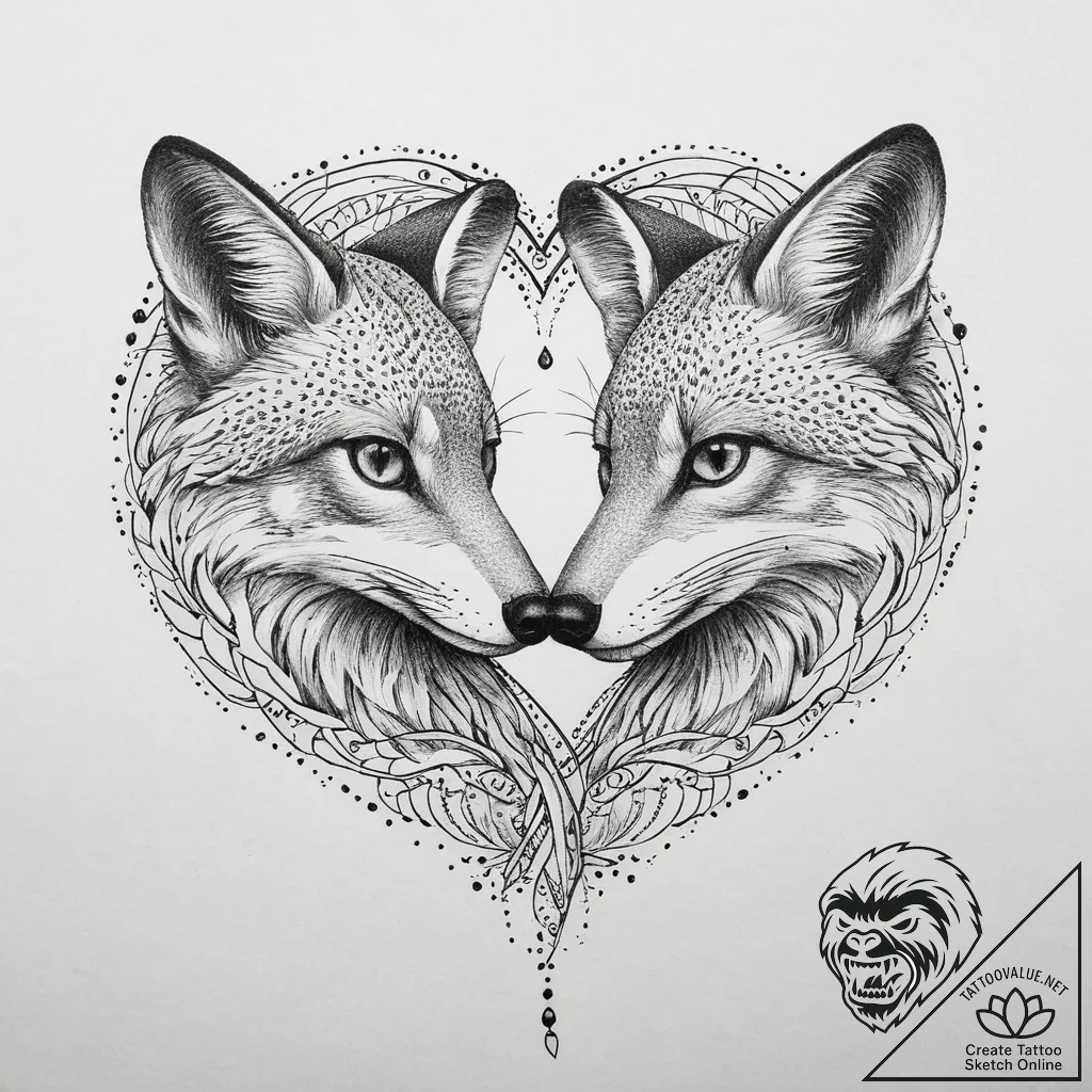 Tattoo design two foxes, their tails forming... - tattoo sketch (№1754251498_0, 03.08.2025 20:04) — tattoovalue.net