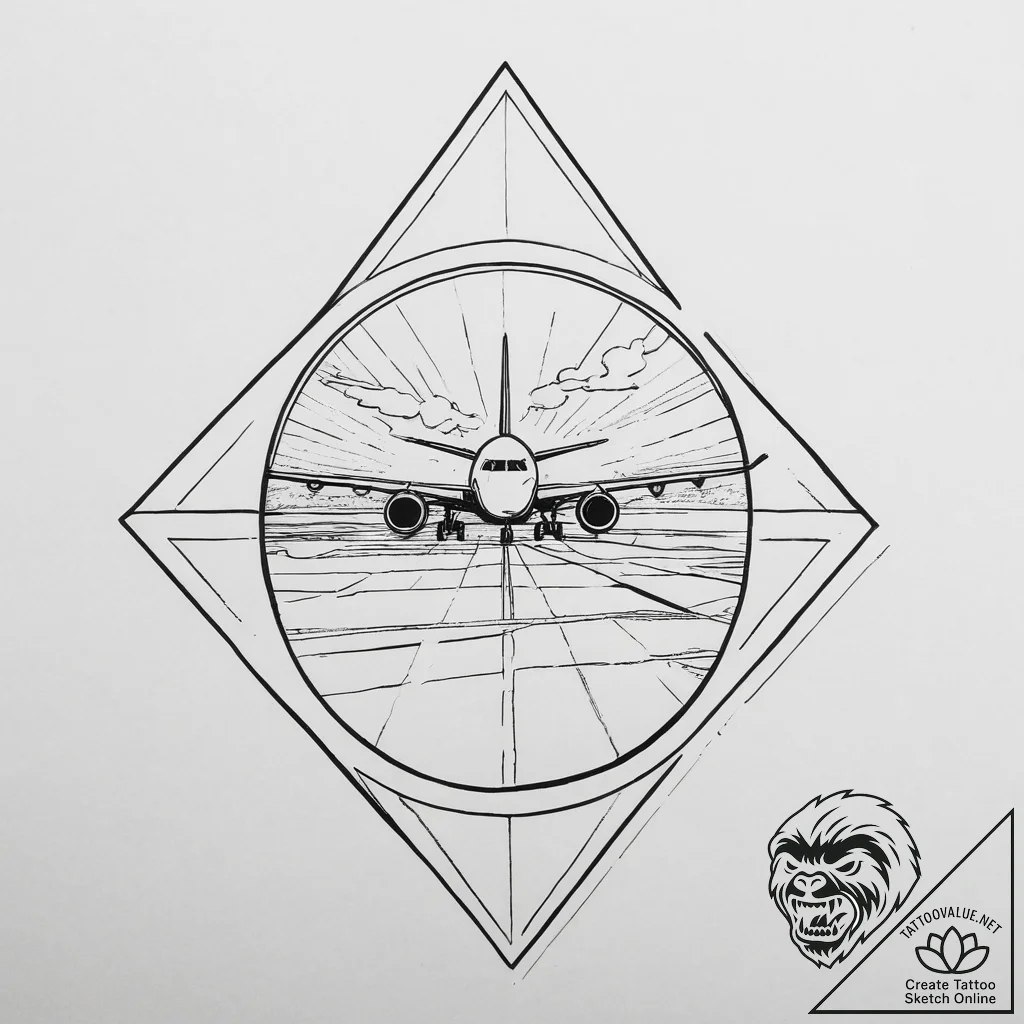 The view of a runway from an airplane's windo... - tattoo sketch (№1754251912_0, 03.08.2025 20:11) — tattoovalue.net
