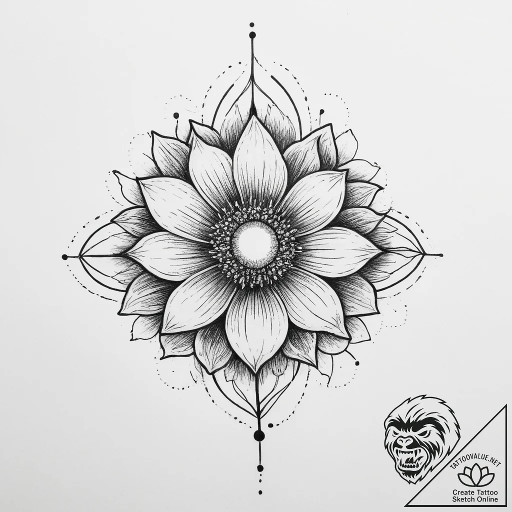 Tattoo sketch a flower whose center is a tiny... - tattoo sketch (№1754252114_0, 03.08.2025 20:15) — tattoovalue.net