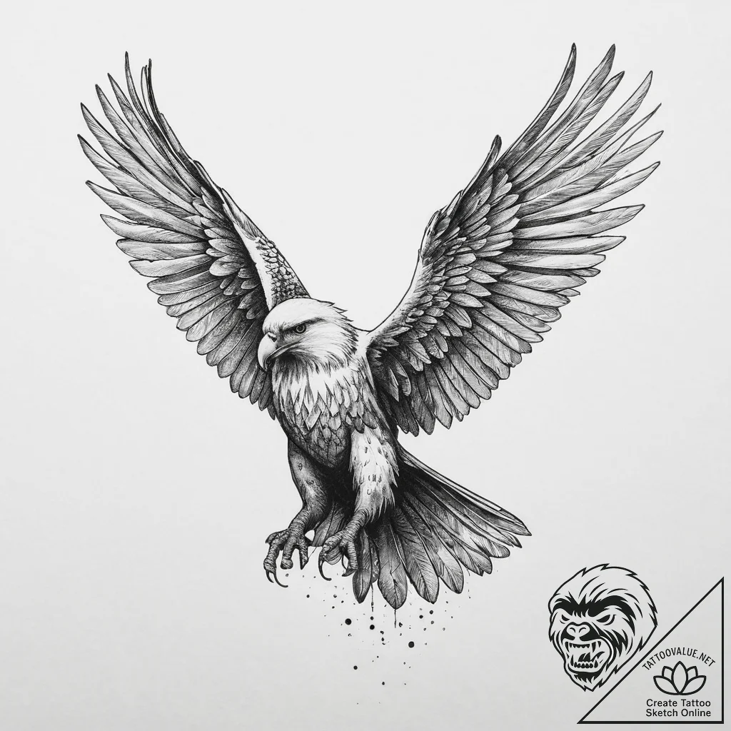 Harpy, ink illustration for tattoo, vibrant c... - tattoo sketch (№1754252315_0, 03.08.2025 20:18) — tattoovalue.net