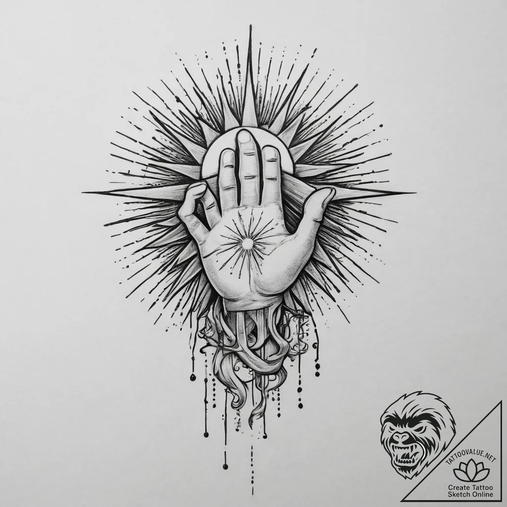 A tattoo design of the hand of god symbol, wi... - tattoo sketch (№1754252519_0, 03.08.2025 20:21) — tattoovalue.net