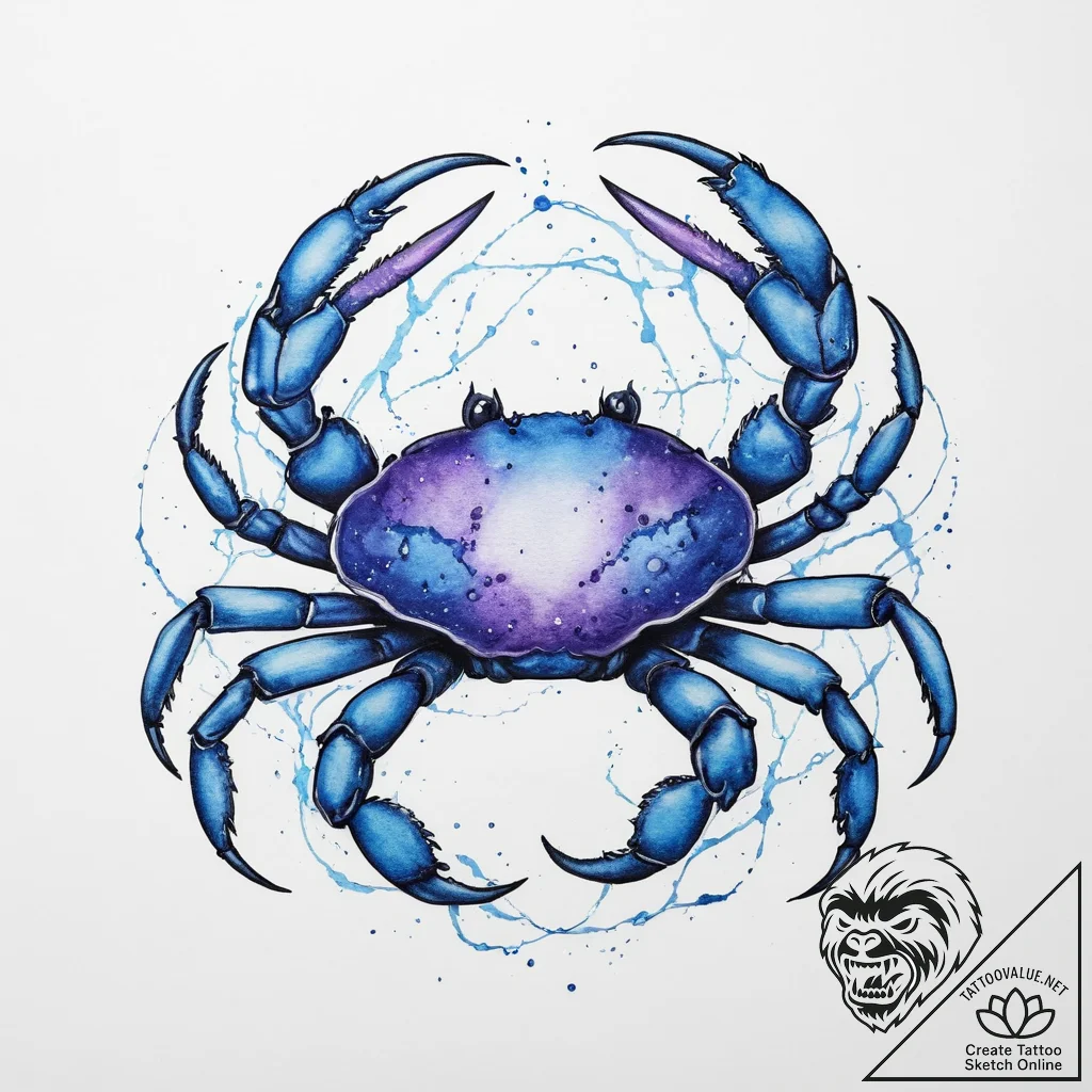 Tattoo design a cancer crab, outlined in thin... - tattoo sketch (№1754252722_0, 03.08.2025 20:25) — tattoovalue.net