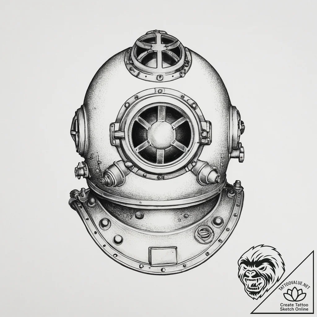 Antique diving helmet - tattoo sketch (№1754253127_0, 03.08.2025 20:32) — tattoovalue.net