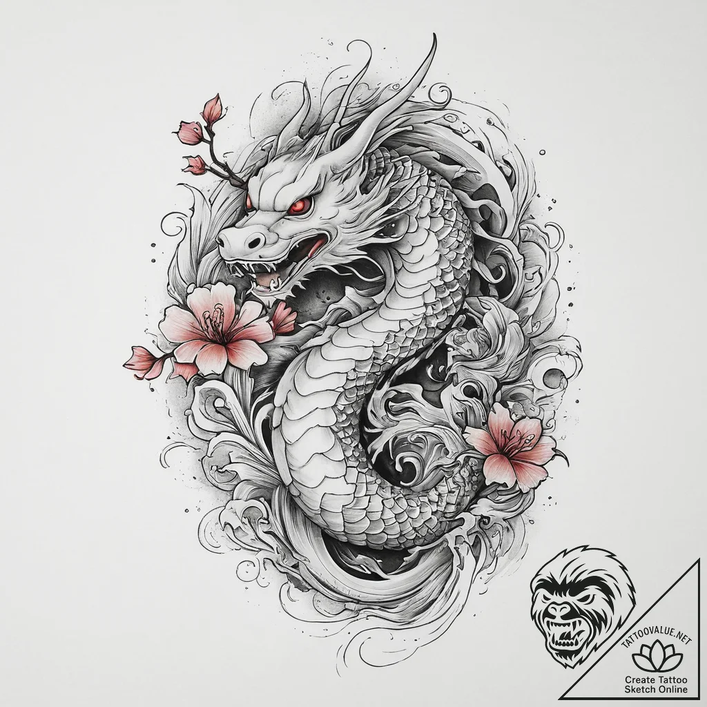 Pearl, artistic tattoo sketch, irezumi japane... - tattoo sketch (№1754254355_0, 03.08.2025 20:52) — tattoovalue.net