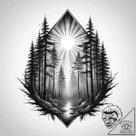A dark, moody forest with rays of light break… – tattoo sketch (№1754254974_0, 03.08.2025 21:02) — tattoovalue.net