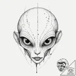 Tattoo sketch a stylized alien’s head with la… – tattoo sketch (№1754256794_0, 03.08.2025 21:33) — tattoovalue.net