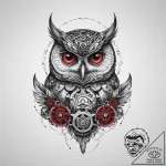 Steampunk owl with gear-feathers, artistic ta… – tattoo sketch (№1754256994_0, 03.08.2025 21:36) — tattoovalue.net