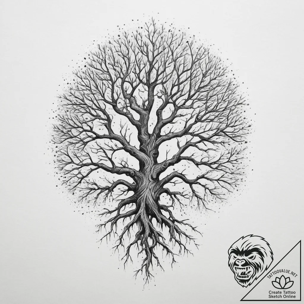 Tattoo sketch a gnarled root system forming a... - tattoo sketch (№1754257194_0, 03.08.2025 21:39) — tattoovalue.net