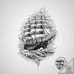 Tattoo sketch a ship sailing into a powerful… – tattoo sketch (№1754259606_0, 03.08.2025 22:20) — tattoovalue.net