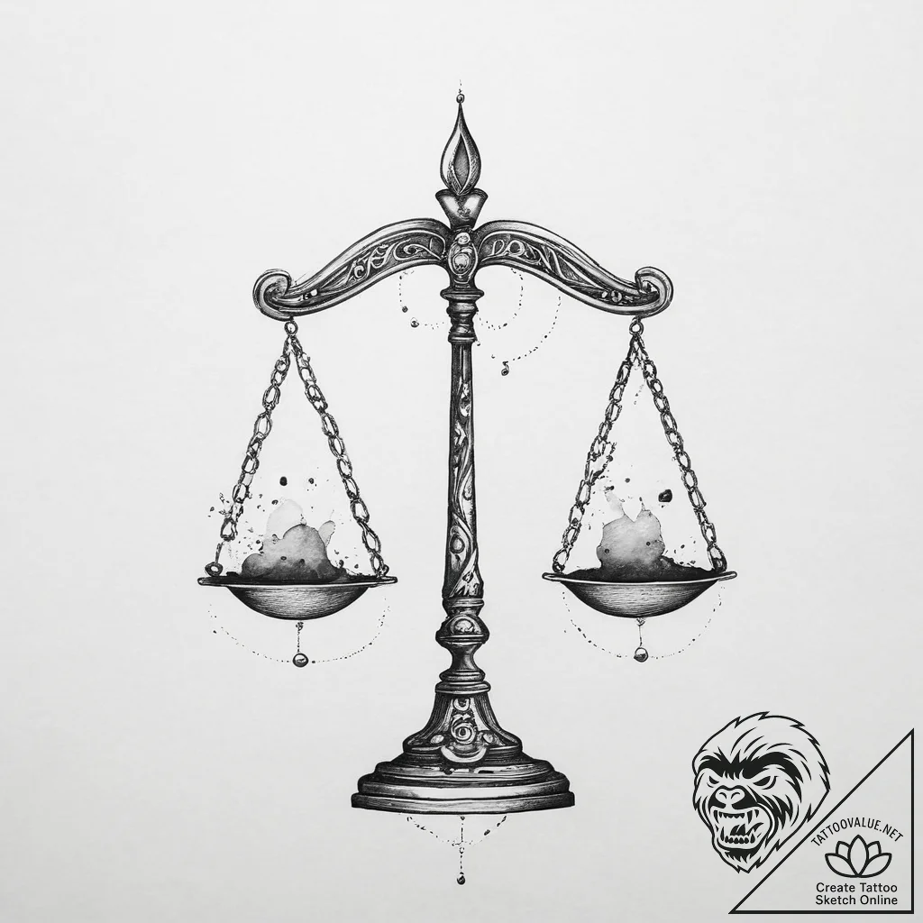 Tattoo sketch libra's scales, delicate linewo... - tattoo sketch (№1754260007_0, 03.08.2025 22:26) — tattoovalue.net