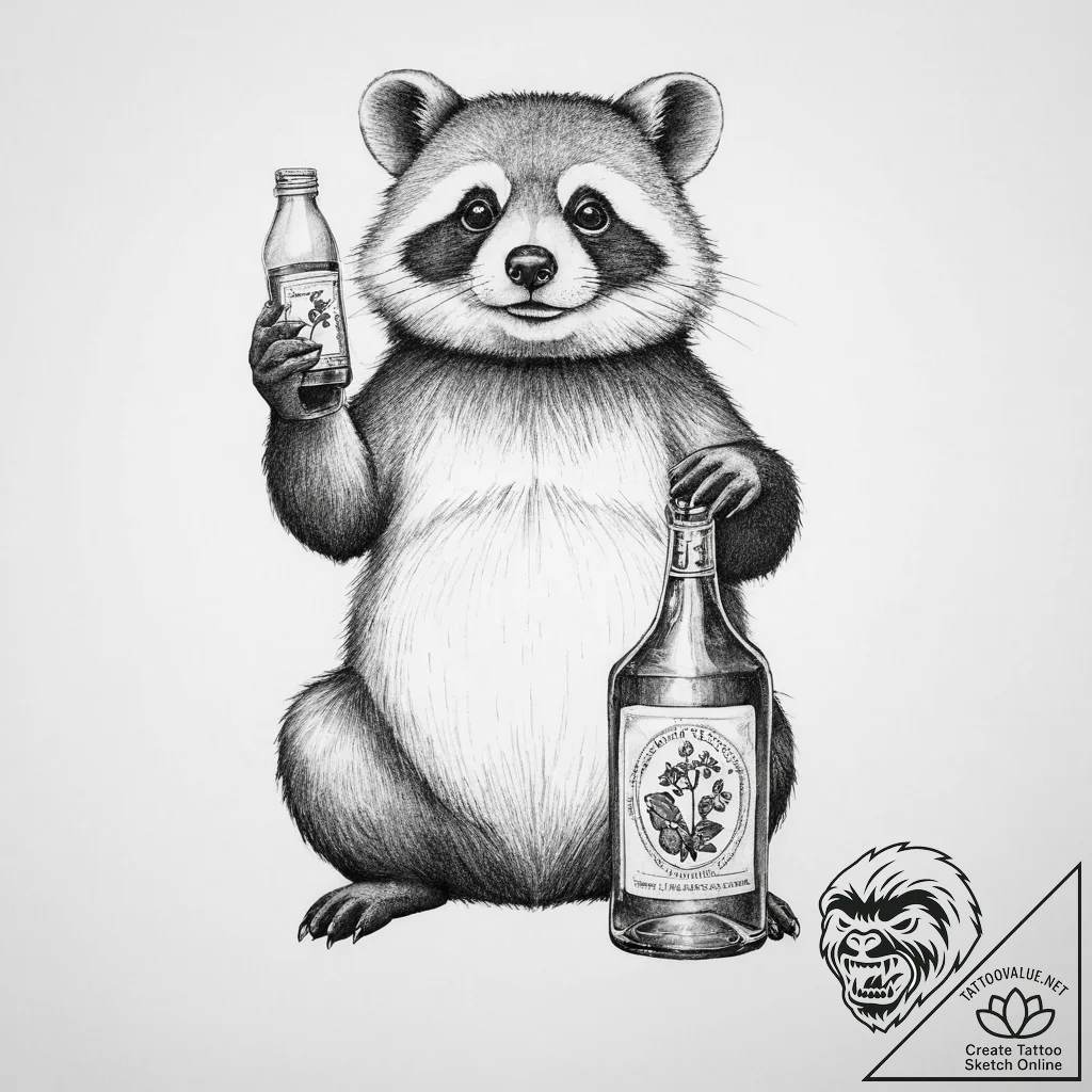 A tanuki with its sake bottle - tattoo sketch (№1754261002_0, 03.08.2025 22:43) — tattoovalue.net