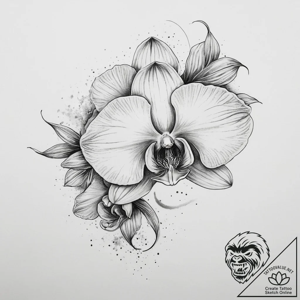 Tattoo design a single, elegant orchid, with... - tattoo sketch (№1754261599_0, 03.08.2025 22:53) — tattoovalue.net