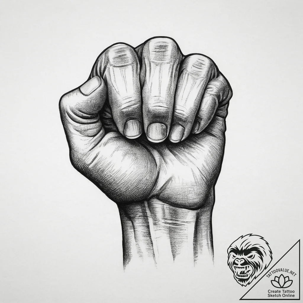 Tattoo design a clenched fist made of stylize... - tattoo sketch (№1754262198_0, 03.08.2025 23:03) — tattoovalue.net