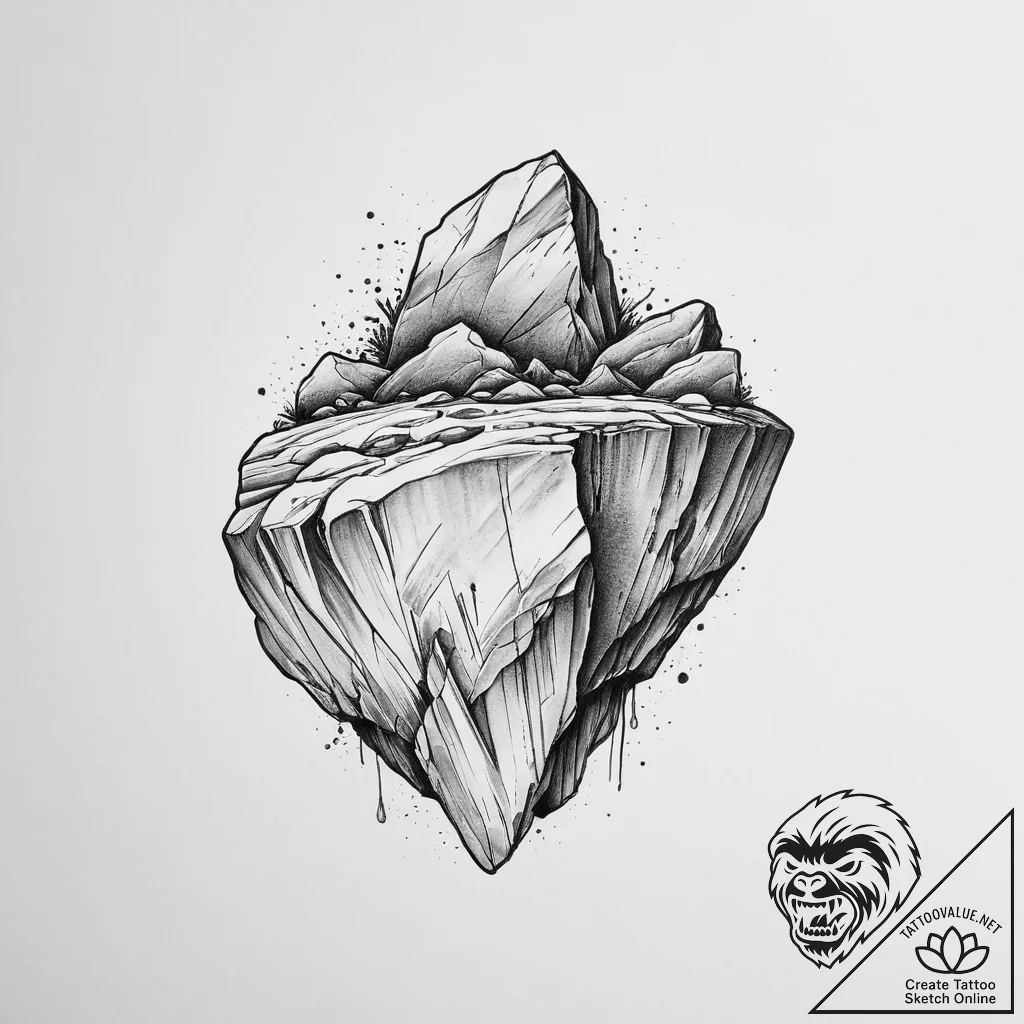 Tattoo sketch a solid, unyielding rock agains... - tattoo sketch (№1754262597_0, 03.08.2025 23:09) — tattoovalue.net