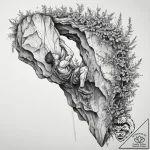A rock climber hanging from a sheer cliff fac… – tattoo sketch (№1754262995_0, 03.08.2025 23:16) — tattoovalue.net