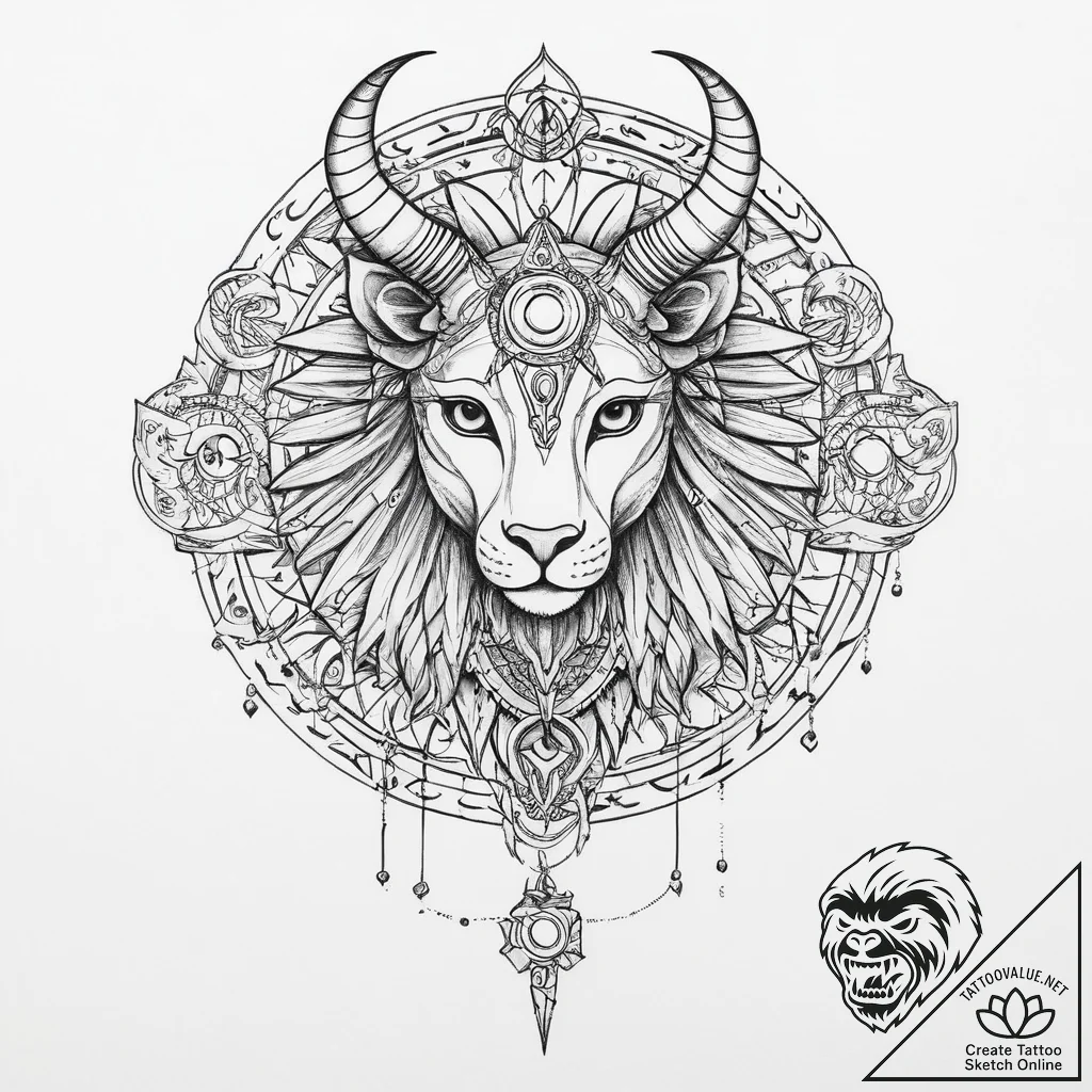 Tattoo design a zodiac animal depicted in a s... - tattoo sketch (№1754264787_0, 03.08.2025 23:46) — tattoovalue.net