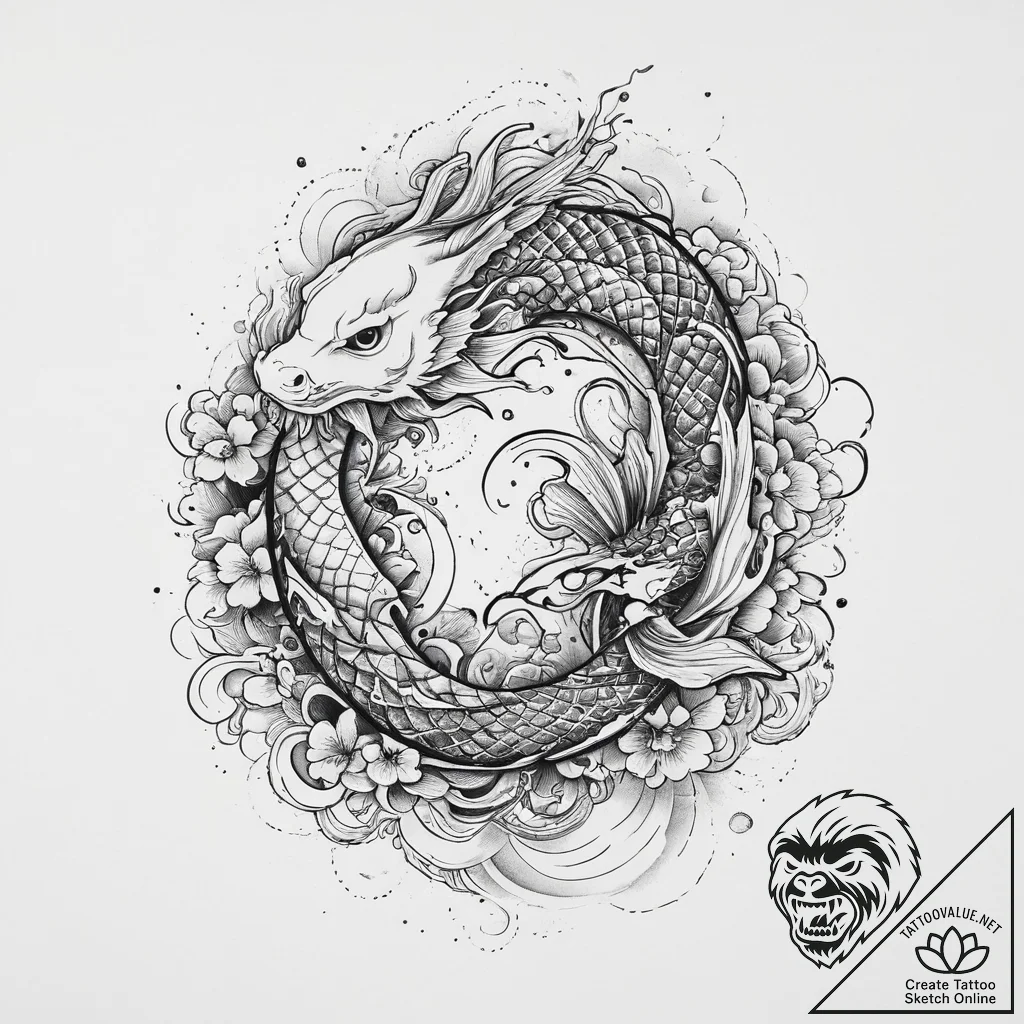 Fish, ink illustration for tattoo, irezumi ja... - tattoo sketch (№1754266387_0, 04.08.2025 00:13) — tattoovalue.net