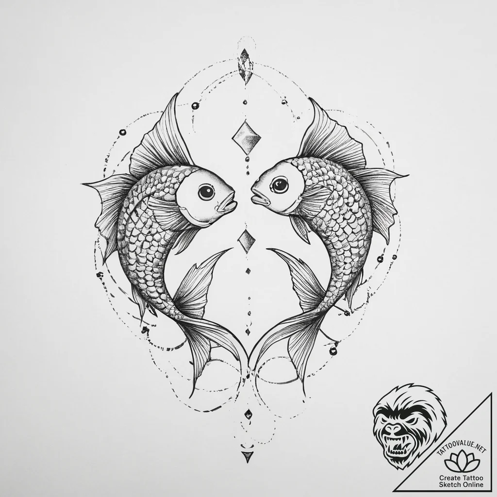 Tattoo design pisces's glyph, like two fish s... - tattoo sketch (№1754266990_0, 04.08.2025 00:23) — tattoovalue.net