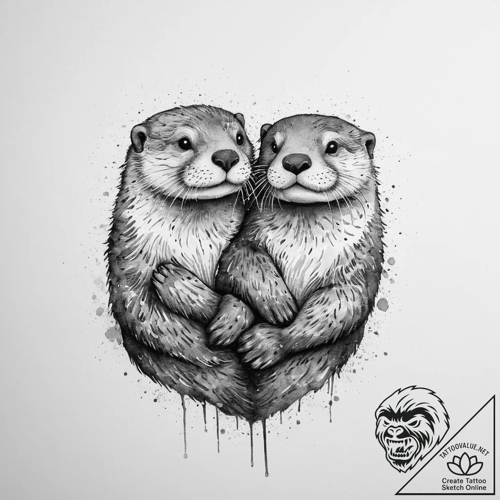Tattoo design a pair of otters holding hands,... - tattoo sketch (№1754268389_0, 04.08.2025 00:46) — tattoovalue.net