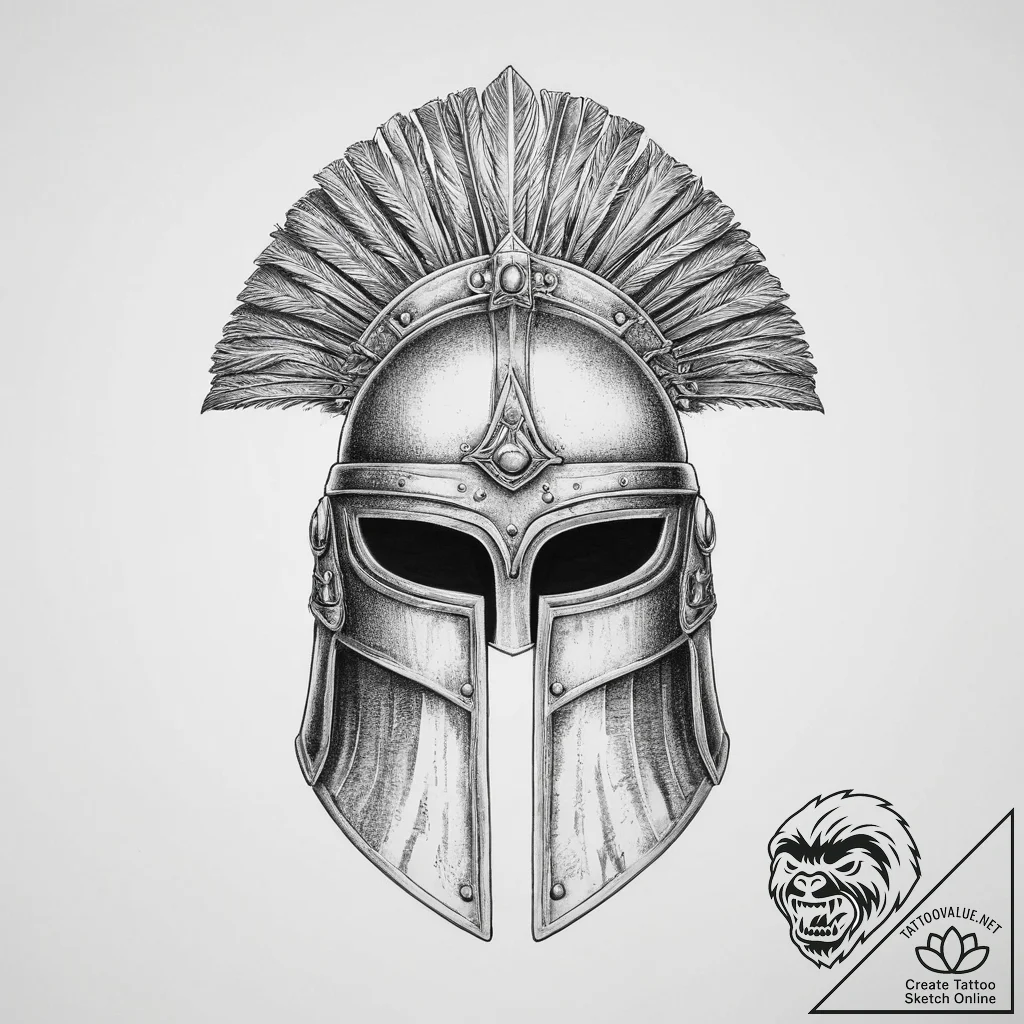 Tattoo design a roman centurion's helmet, sym... - tattoo sketch (№1754268589_0, 04.08.2025 00:49) — tattoovalue.net