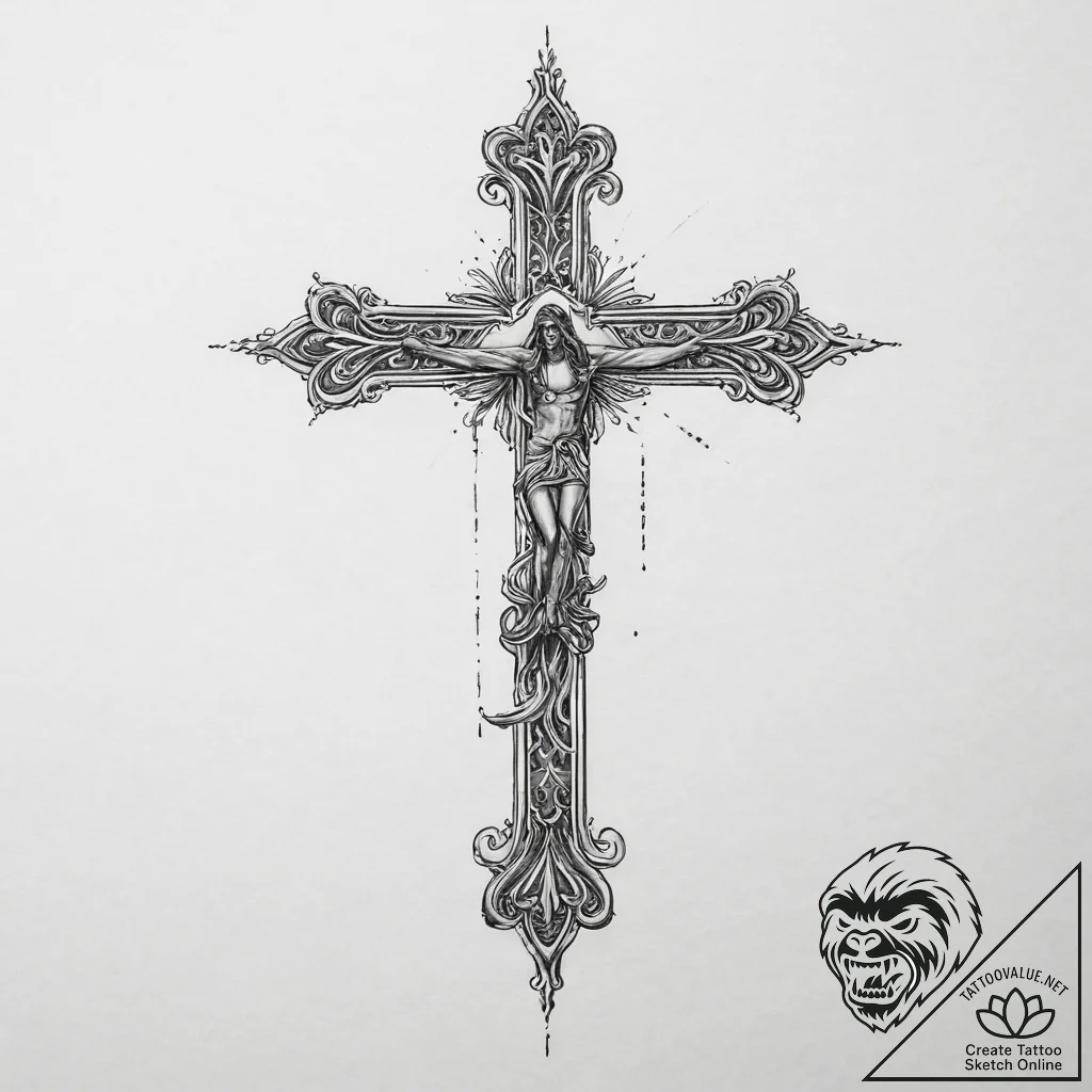 Latin cross, concept art for tattoo, black an... - tattoo sketch (№1754268985_0, 04.08.2025 00:56) — tattoovalue.net