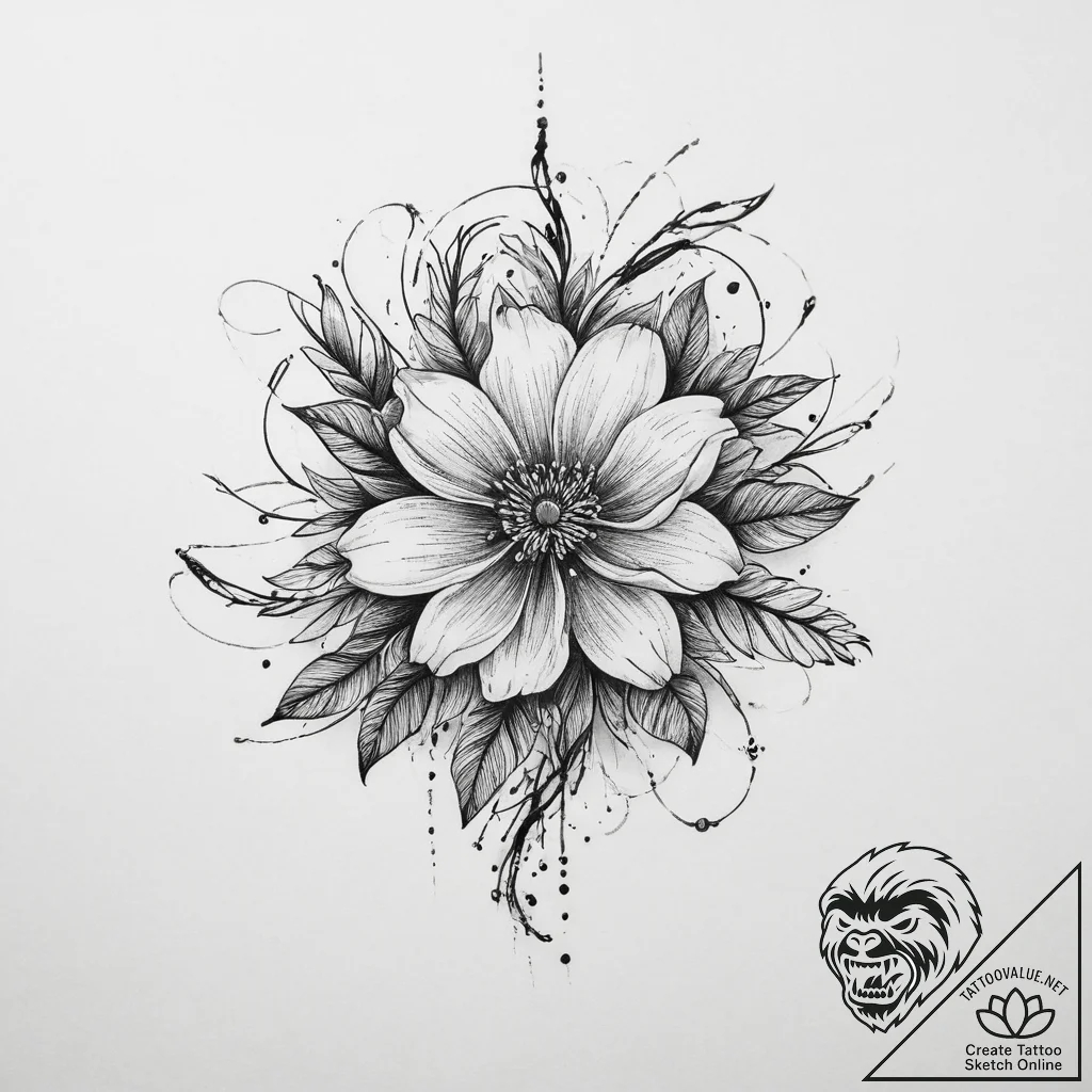 Tattoo design a delicate flower with roots in... - tattoo sketch (№1754269182_0, 04.08.2025 00:59) — tattoovalue.net