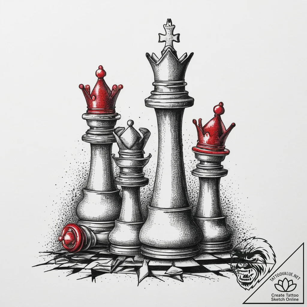 Tattoo sketch a victorious chess piece standi... - tattoo sketch (№1754269381_0, 04.08.2025 01:03) — tattoovalue.net