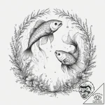 Tattoo design pisces fish, swimming among del… – tattoo sketch (№1754269780_0, 04.08.2025 01:09) — tattoovalue.net