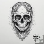 A half-human, half-skeleton face, tattoo draw… – tattoo sketch (№1754270976_0, 04.08.2025 01:29) — tattoovalue.net