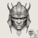 A samurai warrior’s helmet (kabuto), ink illu… – tattoo sketch (№1754271377_0, 04.08.2025 01:36) — tattoovalue.net