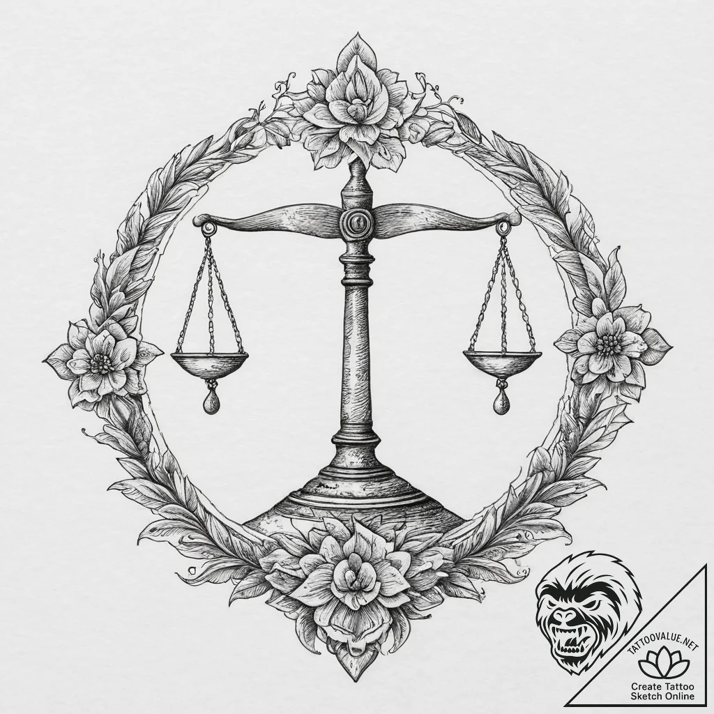 Tattoo sketch libra's scales, perfectly balan... - tattoo sketch (№1754272373_0, 04.08.2025 01:52) — tattoovalue.net