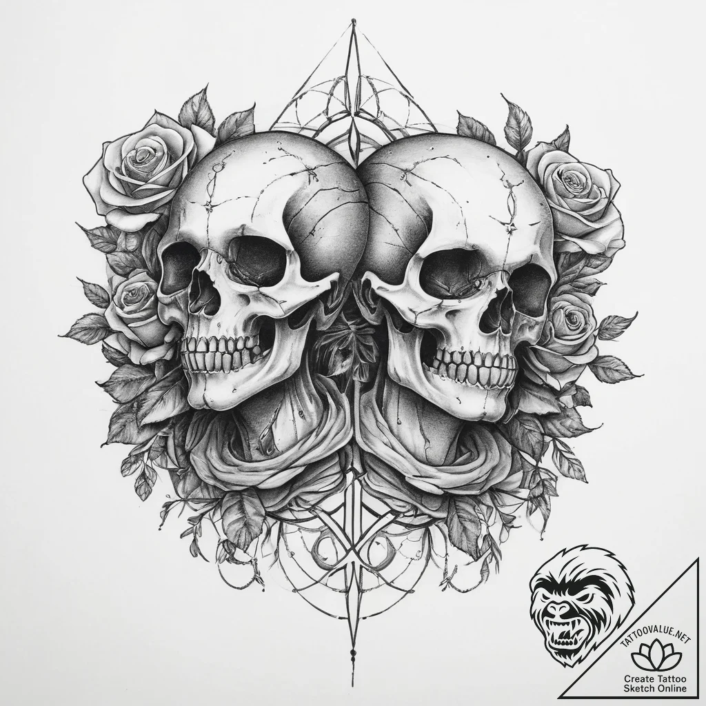Tattoo sketch gemini twins, realistically ren... - tattoo sketch (№1754272778_0, 04.08.2025 01:59) — tattoovalue.net