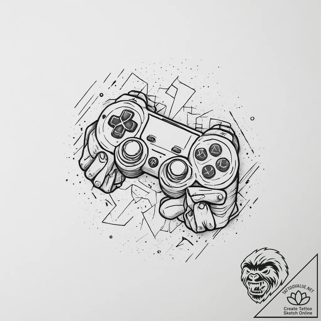 Tattoo sketch a gamer's hand blending into th... - tattoo sketch (№1754273182_0, 04.08.2025 02:06) — tattoovalue.net
