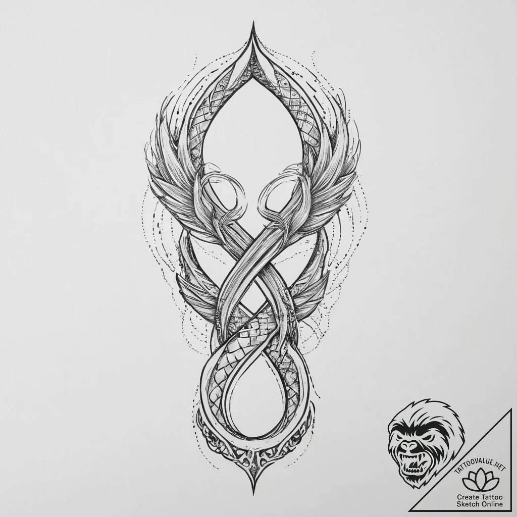 Tattoo sketch a mermaid's tail forming an inf... - tattoo sketch (№1754275180_0, 04.08.2025 02:39) — tattoovalue.net