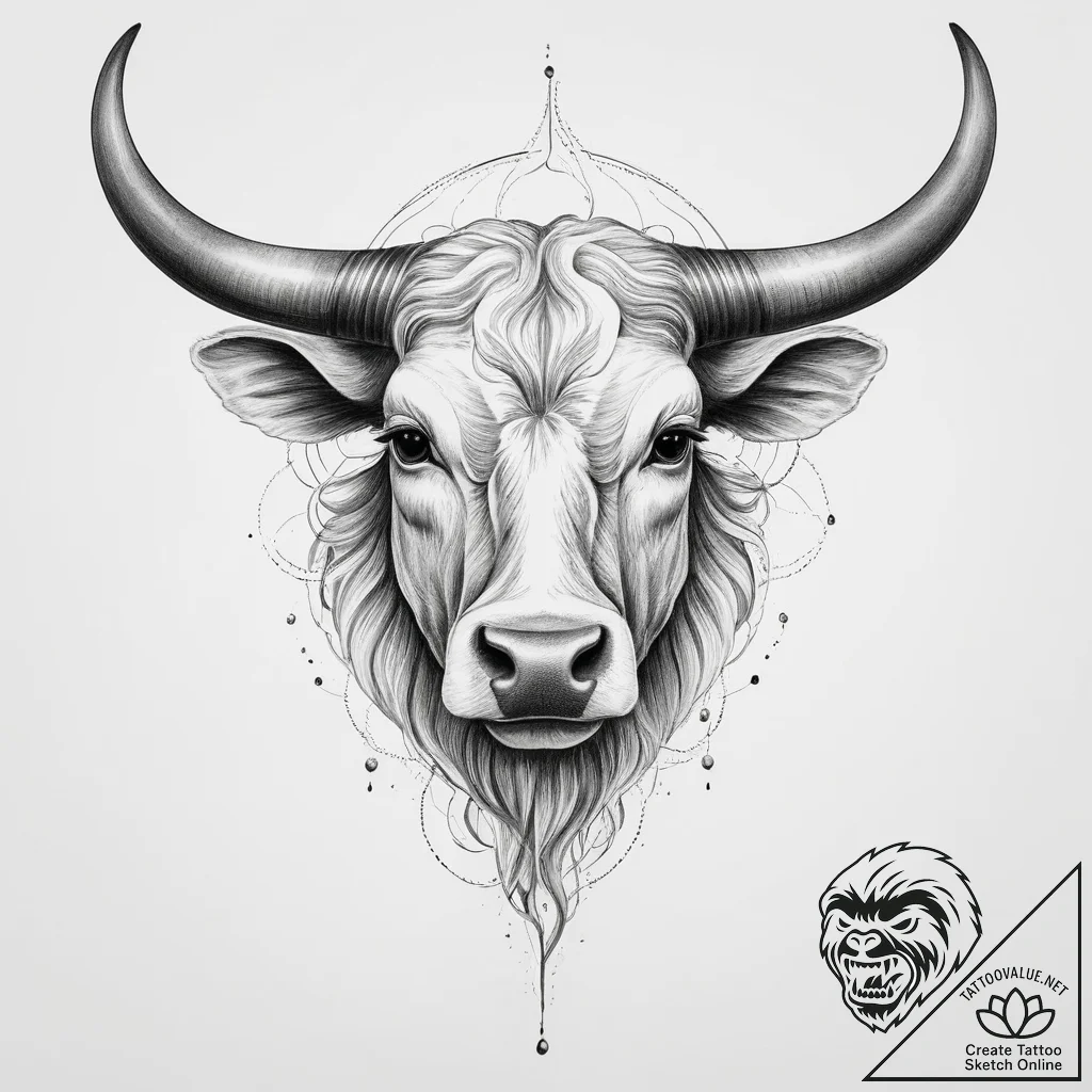 Tattoo design a taurus bull with a delicate b... - tattoo sketch (№1754275381_0, 04.08.2025 02:43) — tattoovalue.net