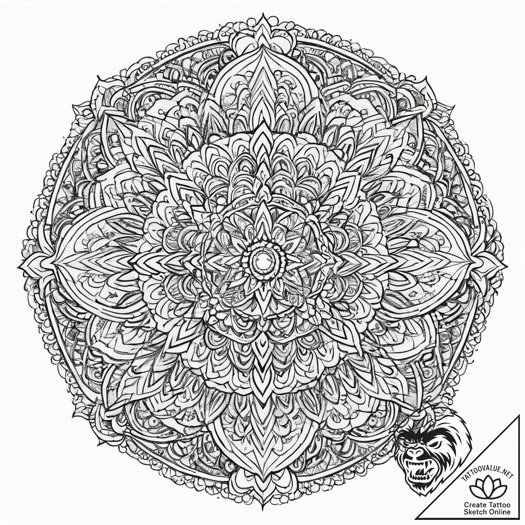 Tattoo design a complex mandala with a powerf... - tattoo sketch (№1754275580_0, 04.08.2025 02:46) — tattoovalue.net