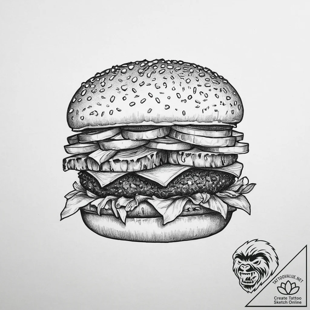Tattoo design a 'burger' on one, 'fries' on t... - tattoo sketch (№1754275780_0, 04.08.2025 02:49) — tattoovalue.net