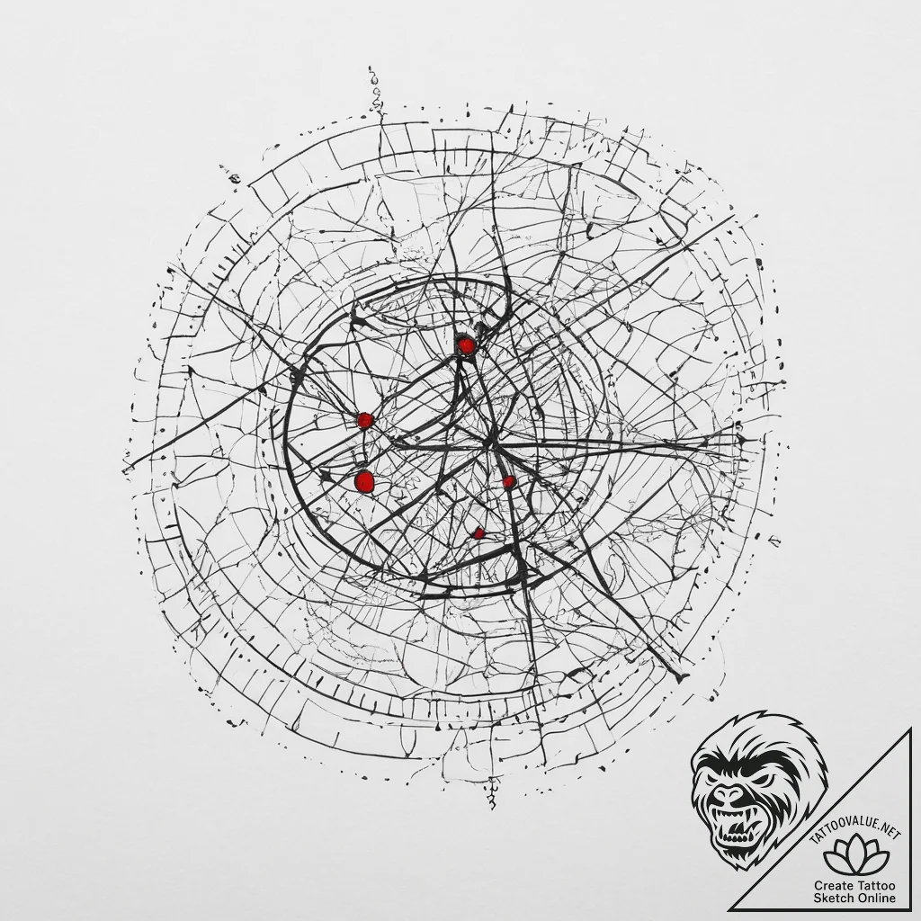 Tattoo design a detailed map overlay with a g... - tattoo sketch (№1754277791_0, 04.08.2025 03:23) — tattoovalue.net