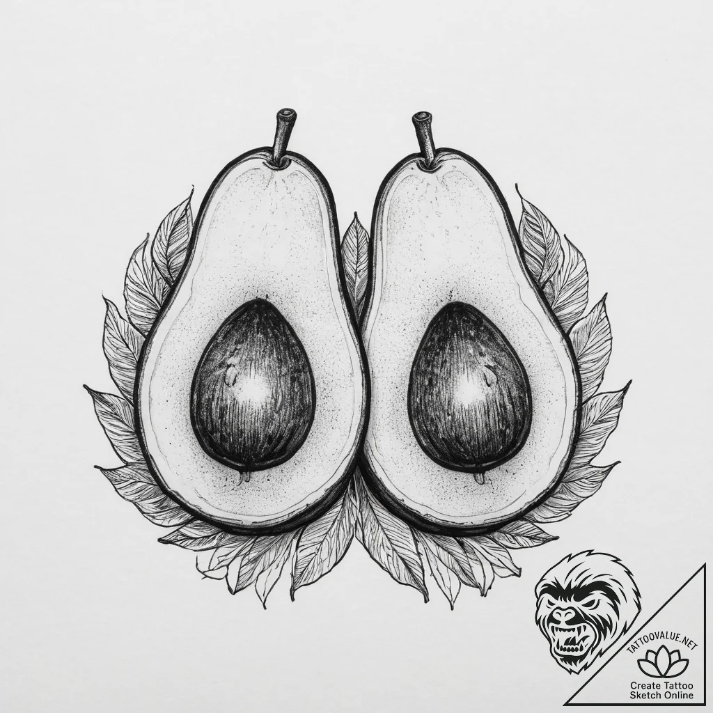 Tattoo design two halves of a avocado pit on... - tattoo sketch (№1754277990_0, 04.08.2025 03:26) — tattoovalue.net