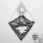 A view of a volcanic crater from the rim., ar… – tattoo sketch (№1754278191_0, 04.08.2025 03:29) — tattoovalue.net