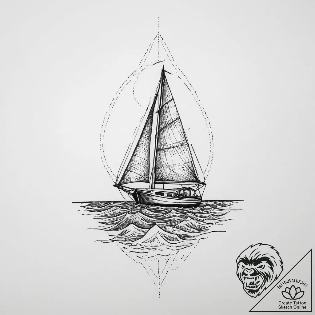 Tattoo sketch a small sailboat on one, the oc... - tattoo sketch (№1754278392_0, 04.08.2025 03:33) — tattoovalue.net
