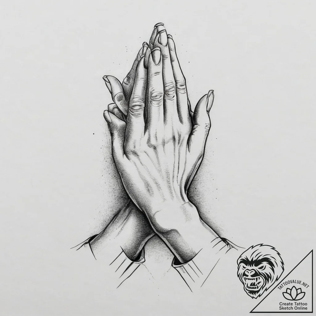 Praying hands, concept art for tattoo, on a c... - tattoo sketch (№1754278591_0, 04.08.2025 03:36) — tattoovalue.net