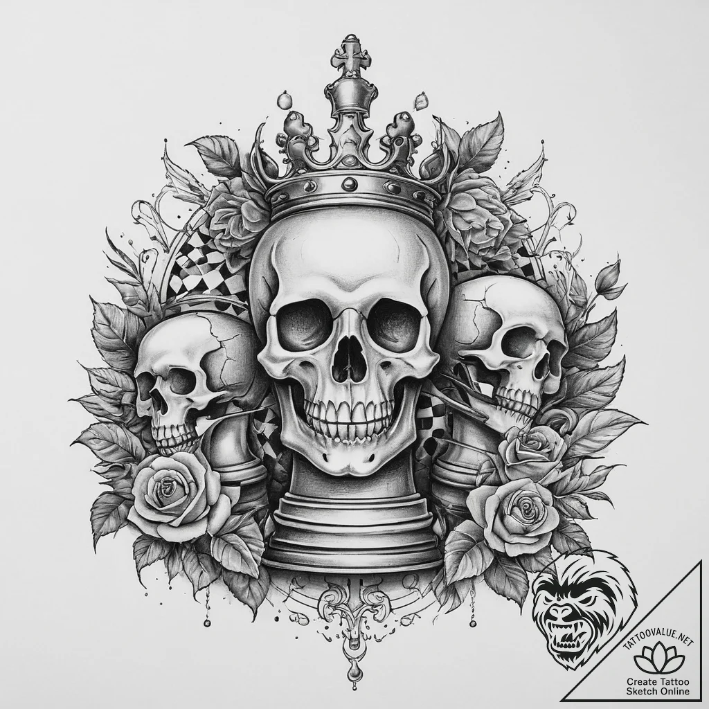 A detailed close-up of a half-finished game o... - tattoo sketch (№1754279590_0, 04.08.2025 03:53) — tattoovalue.net