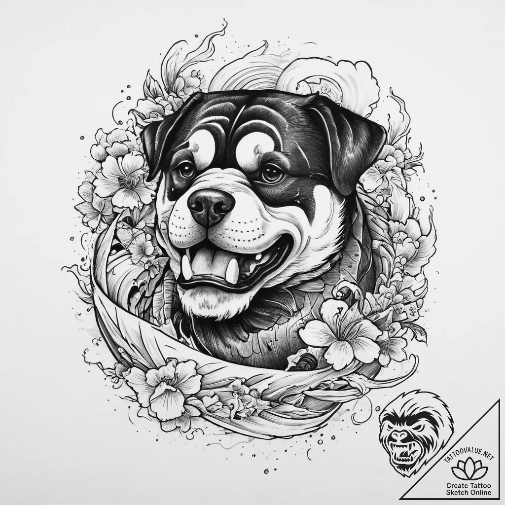 Rottweiler, tattoo sketch design, irezumi jap... - tattoo sketch (№1754279790_0, 04.08.2025 03:56) — tattoovalue.net
