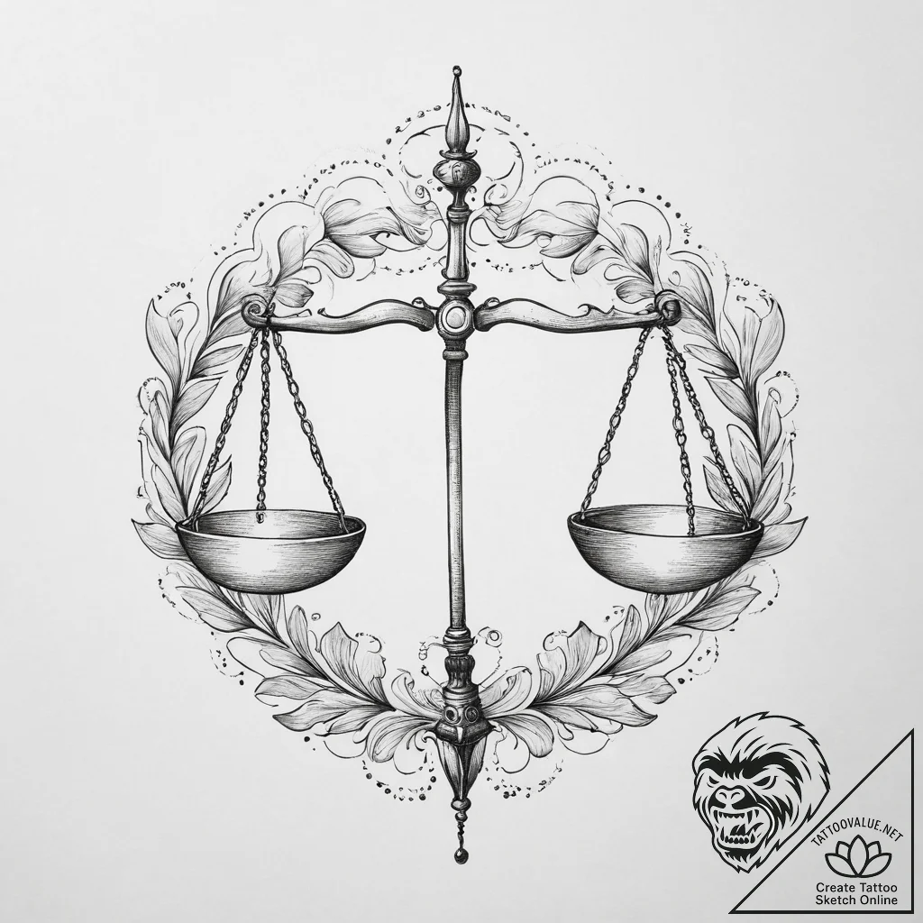 Tattoo sketch libra's scales balanced by gent... - tattoo sketch (№1754280595_0, 04.08.2025 04:09) — tattoovalue.net