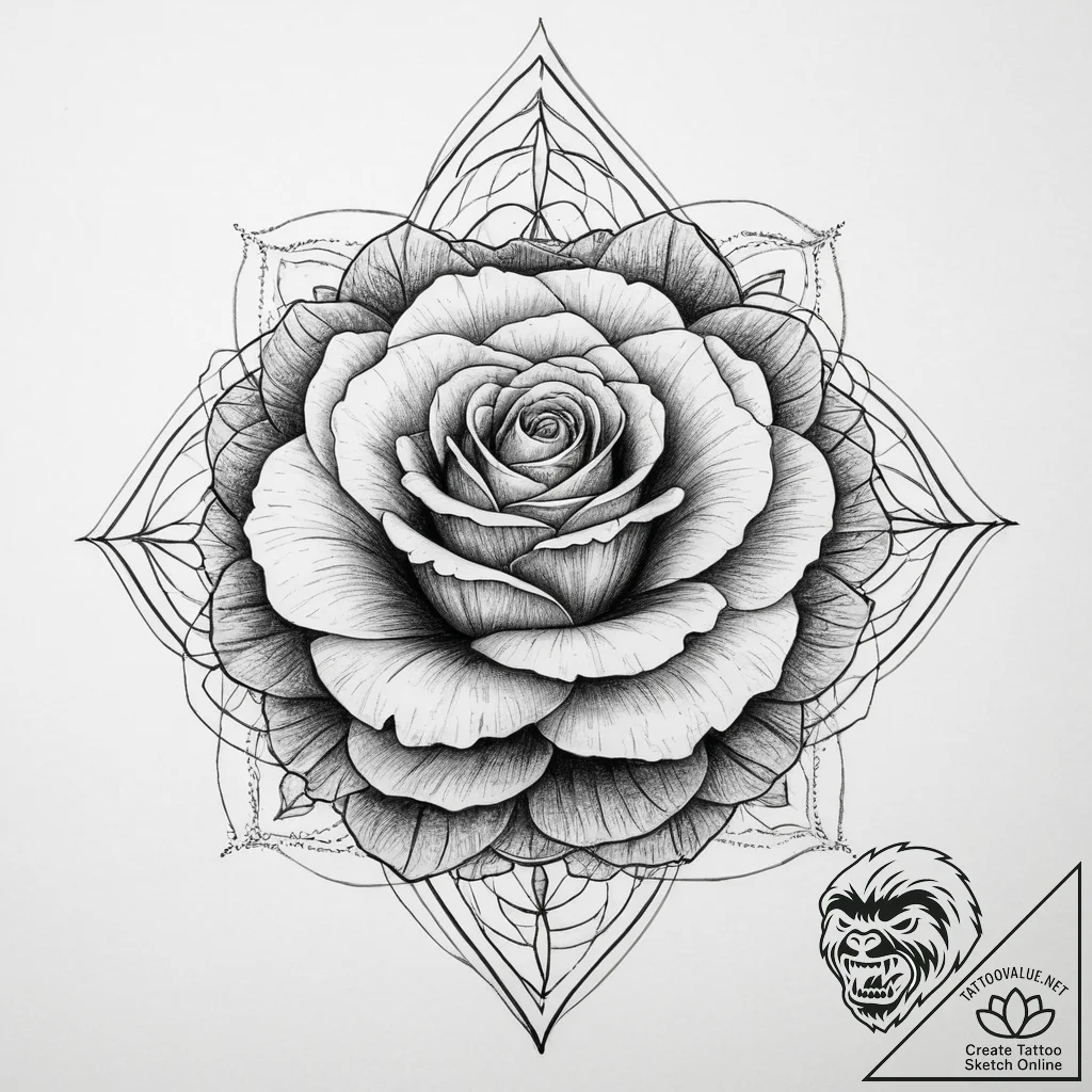 Tattoo sketch a single rose with two intertwi... - tattoo sketch (№1754280991_0, 04.08.2025 04:16) — tattoovalue.net