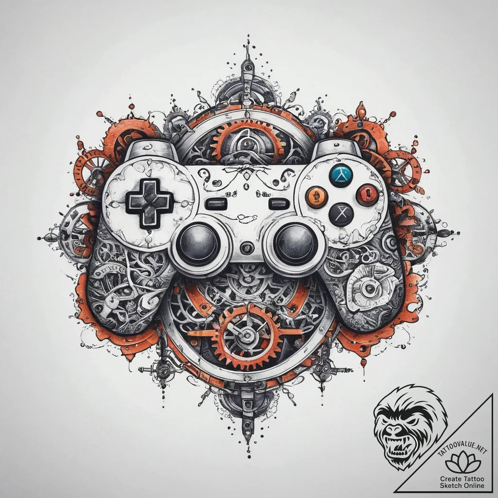 Tattoo design a game controller made of intri... - tattoo sketch (№1754283386_0, 04.08.2025 04:56) — tattoovalue.net