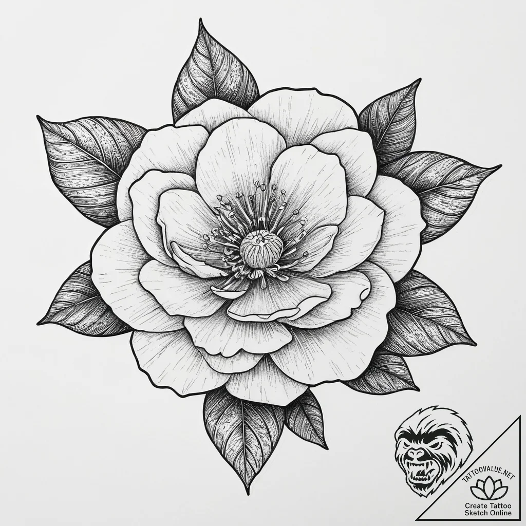 Camellia, tattoo drawing outline, linework ta... - tattoo sketch (№1754284582_0, 04.08.2025 05:16) — tattoovalue.net
