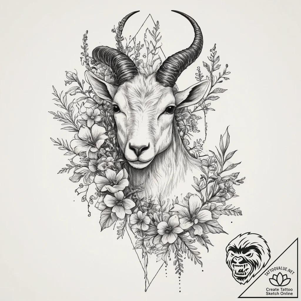Tattoo design a capricorn goat-fish, with mou... - tattoo sketch (№1754284787_0, 04.08.2025 05:19) — tattoovalue.net