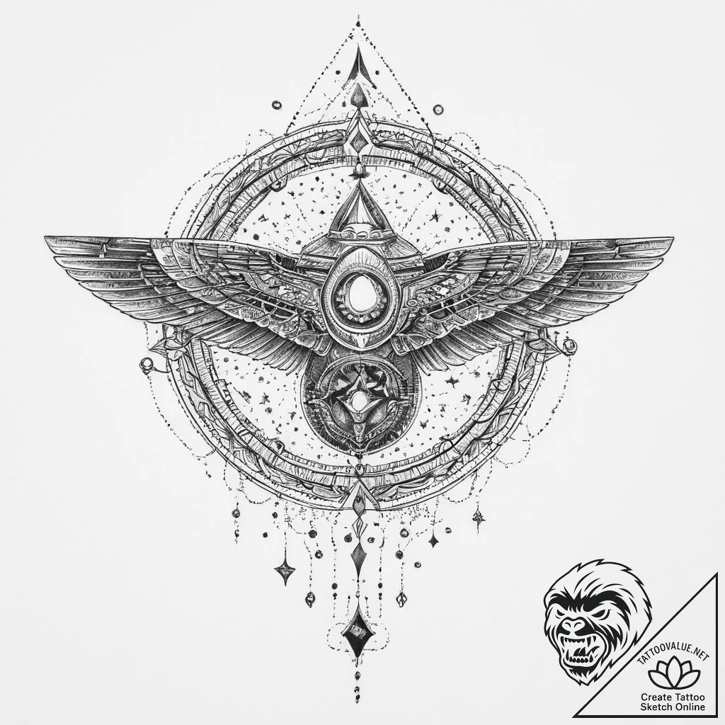 Tattoo design a retro pixelated spaceship fly... - tattoo sketch (№1754285385_0, 04.08.2025 05:29) — tattoovalue.net